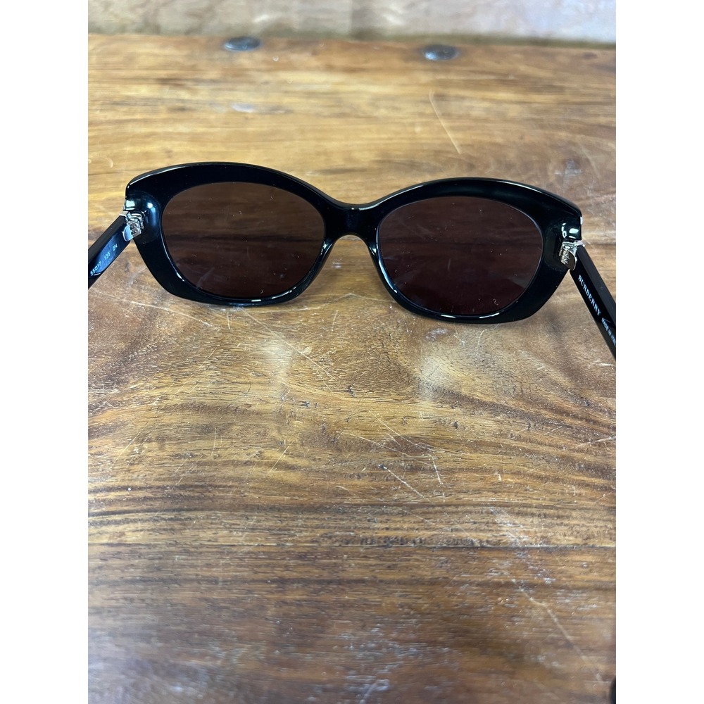 Burberry B 4164 3001/11 Black Cat Eye Sunglasses Check Temple Made in Italy 55mm - Picture 7 of 11
